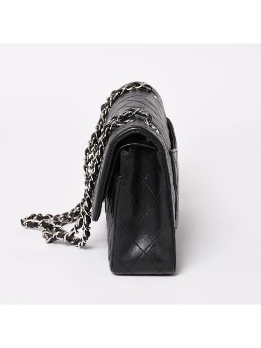 Chanel Quilted 25 Double Flap Chain Shoulder Bag Lambskin CC Logo Black Silver